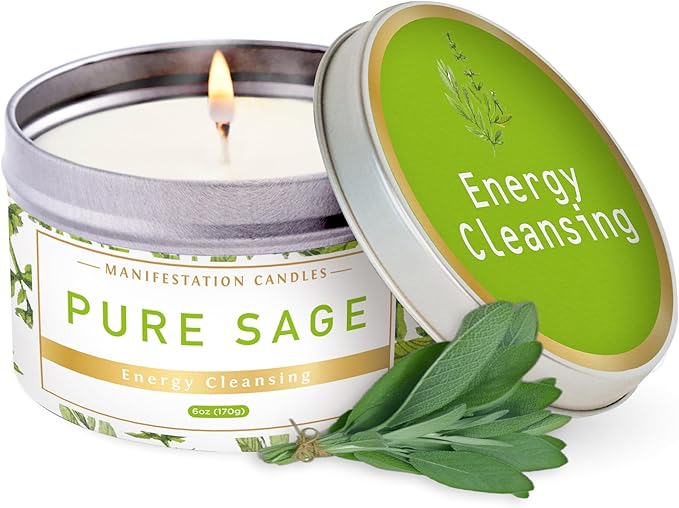 Magnificent 101 Long Lasting Pure Sage Scented Candle - 6 oz - 35 Hour Burn - Natural Soy Wax Smudge for House Energy Cleansing, Positive Vibes & Manifestation