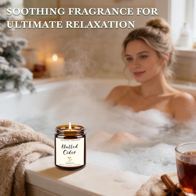 Winter Scented Candle Gift Set for Women – 4 Pack Soy Candles with Apple Cinnamon, Fir Balsam, Mulled Cider, Sandalwood – 200 Hour Burn Time, Holiday Gifts for Her, Home Decor & Cozy Nights