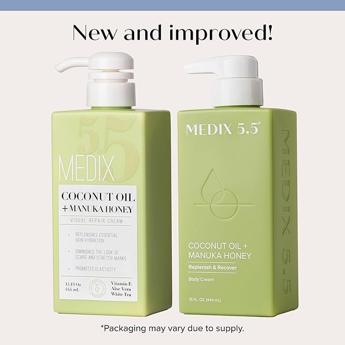 Medix 5.5 Men & Women Coconut Body Lotion + Manuka Honey Cream | Natural Coconut Oil Lotion | Moisturizer Cream Body Butter Skin Care Balm | Stretch Marks, Cellulite, & Dry Skin |15 Fl Oz
