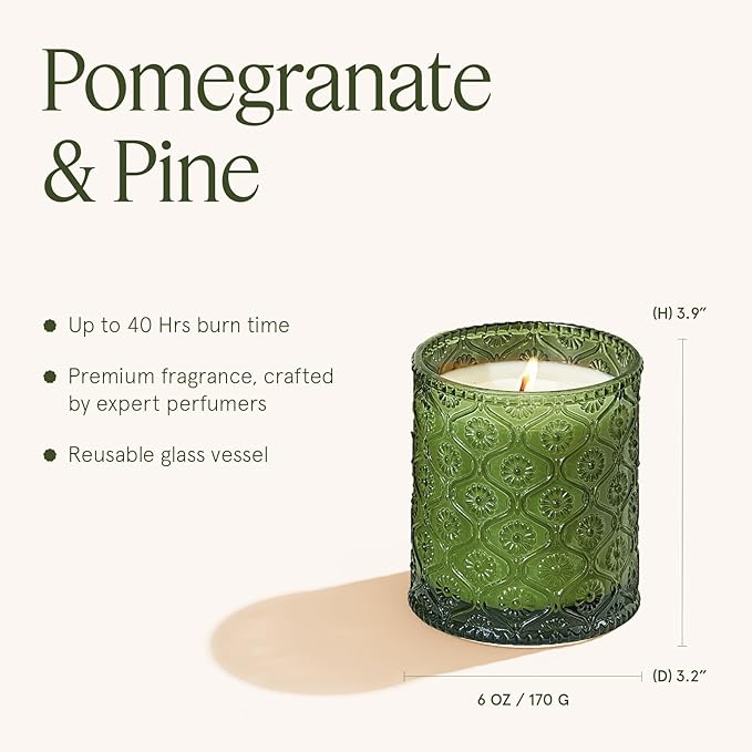 LA JOLIE MUSE Christmas Candles | Pine & Pomegranate Candle | Lemon, Pomegranate & Pine | 6 oz Natural Soy Wax | 40 Hours Clean Burn | Gift-Ready for Hosts, Gatherings | Elegant Home Décor