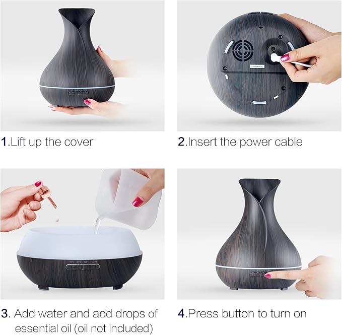 Aroma Essential Oil Diffuser, 400ml Ultrasonic Cool Mist Humidifier with Waterless Auto Shut-Off and Cleaning Kit for Home, Yoga, Office, Spa, Bedroom, Baby Room - Wood Grain