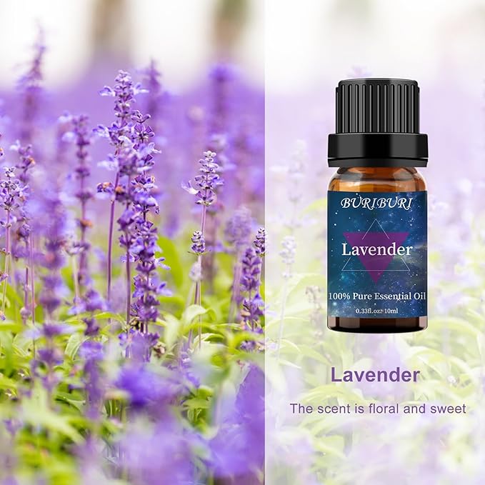 BURIBURI Lavender Essential Oil for Diffuser, Skin, Soap & Candle Making, 100% Pure Undiluted Natural Organic Lavender Aromatherapy Oils 10ml