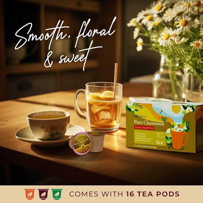 Gya Tea Co Chamomile Herbal Tea Pod (16 Count)- Decaf Wellness Tea for Body Comfort & Relaxing