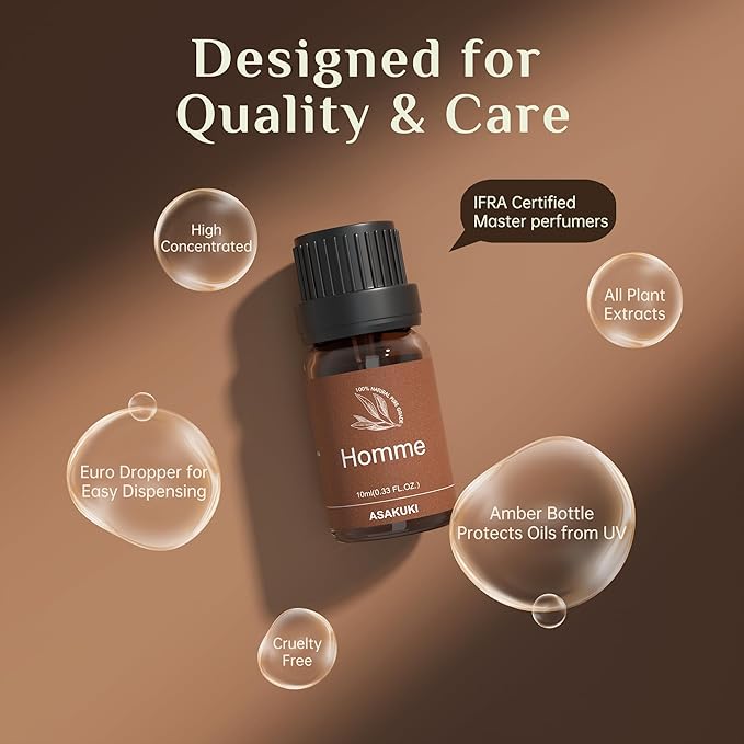ASAKUKI Essential Oils Set – 6×10ml Cologne-Inspired Unisex Fragrance Oils for Diffusers – Elegant, Clean, and Confident Scents Loved by Women and Men-Holiday & Christmas Gift Choice