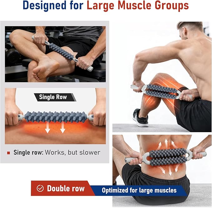 Double Row Muscle Roller Stick, One-Piece Rolling Design for Large Muscle Groups, Manual Muscle Massage Tool for Athletes & Runners, Portable Recovery Roller – Practical Fitness Gift.