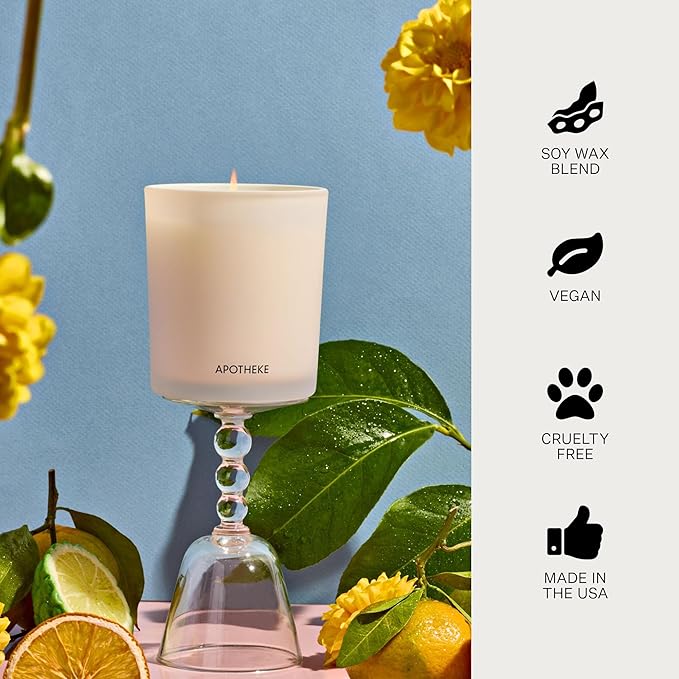 Apotheke Signature Scented Candles for Home, Bergamot Tangerine - 10.5 oz - Soy Wax, Non Toxic, Large Jar White - Luxury Candle Gifts for Women & Men - Vanilla, Amber, Dahlia, and Champagne