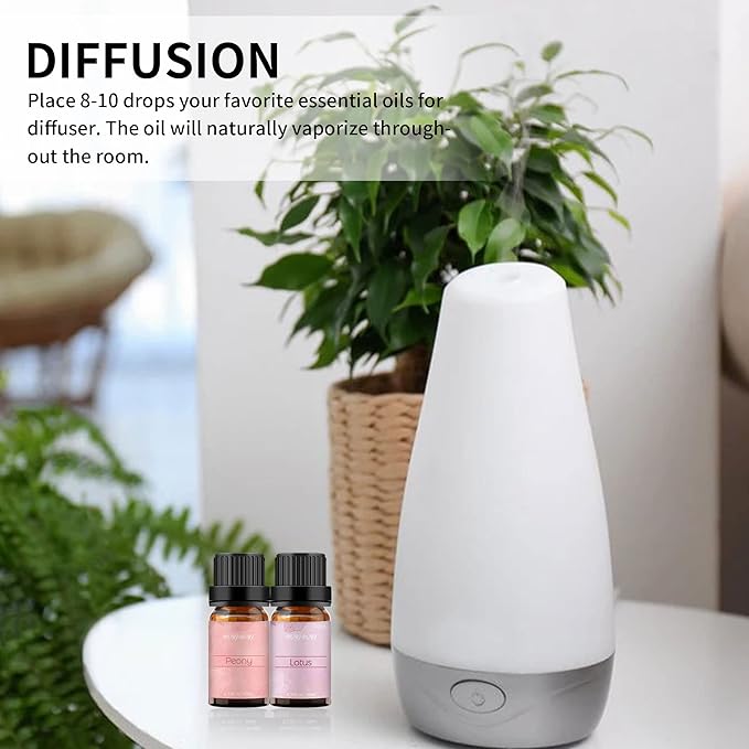 BURIBURI Lotus Essential Oil and Peony Essential Oils Gifts Set 2Pack, 100% Pure Natrual Flower Diffuser Oil for Massage, Soap Making, Skin Care, Soap/Candles Making