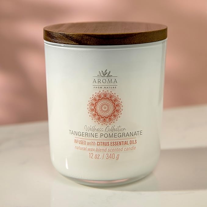 Aroma from Nature Wellness Collection Candle, 12 oz, 2 Cotton Wicks, Tangerine Pomegranate, Large Painted Jar