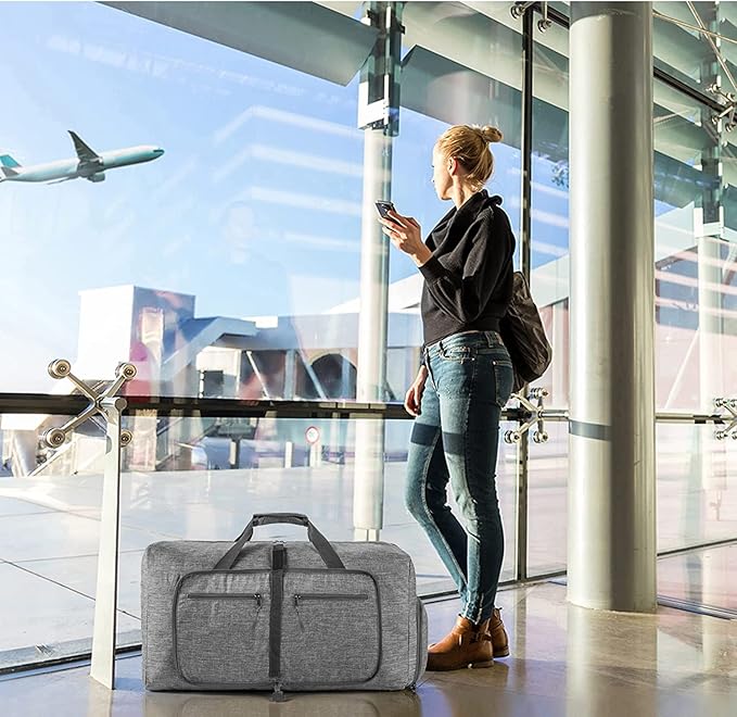 Vomgomfom 65L/85L/115L Foldable Travel Duffle Bag, Lightweight Checked Luggage with Shoe Compartment, Water-Resistant Weekender Overnight Bag for Men & Women