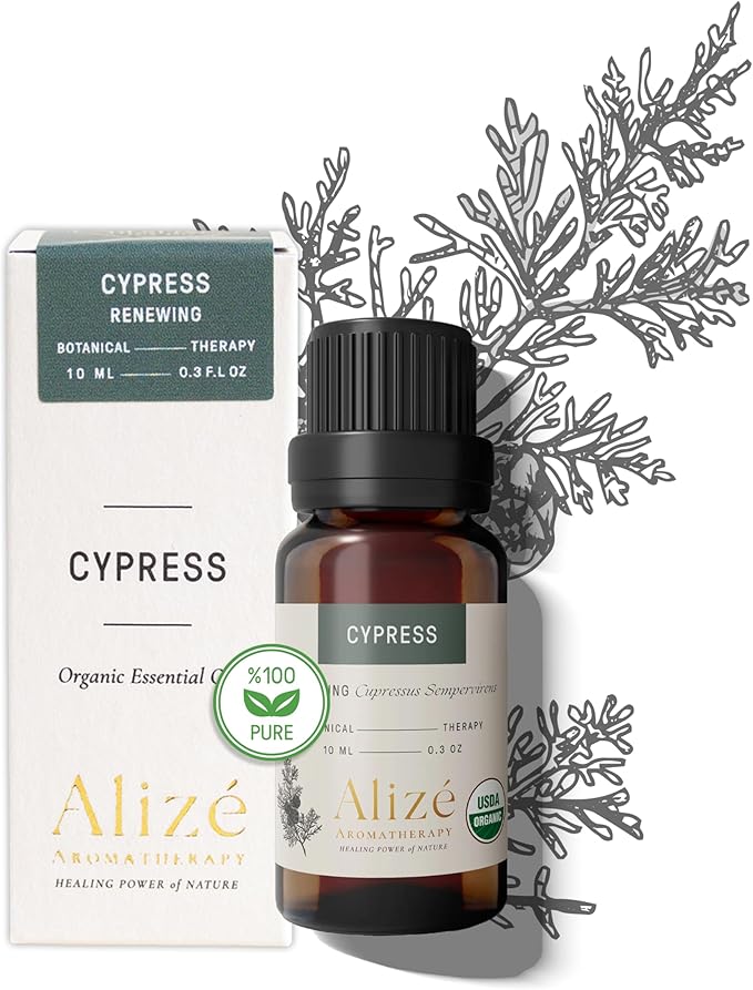 Organic Cypress Essential Oil USDA Certified, Therapeutic Grade, 100% Natural & Pure, Cypress Oil for Skin, Hair Removal, for Diffusers for Home 10ml-0.33 fl oz