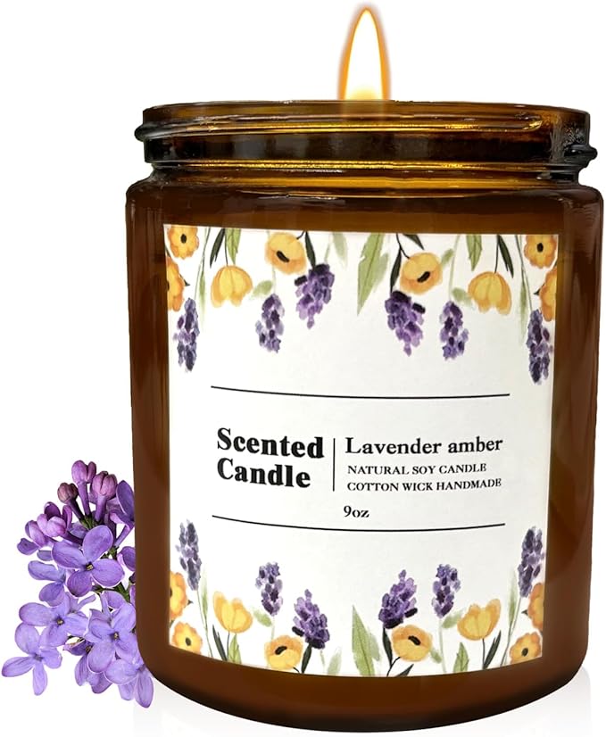 Coniol Lavender & Amber Scented Candle – Natural Soy Wax, Aromatherapy Candle for Home, Relaxation, and Gift Giving