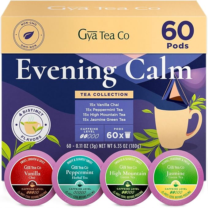 Gya Tea Co Evening Calm Tea Pod Collection Gift Set (60 Count) - Different Flavors Assorted Variety Pack