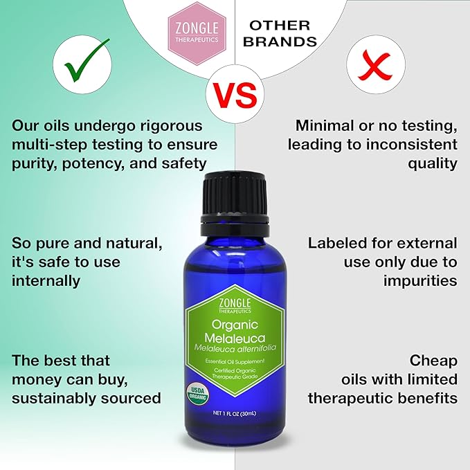 Organic, Tea Tree, Melaleuca, Oil, Food Grade – 100% Pure, Tea Tree Essential Oil, by Zongle Therapeutics, 1 OZ