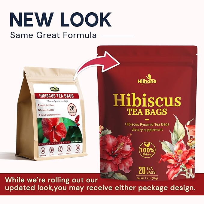 Hibiscus Tea Bags, Hibiscus Flower Herbal Tea - Rich in Vitamin C, Caffeine Free,Sugar Free, 50 Teabags