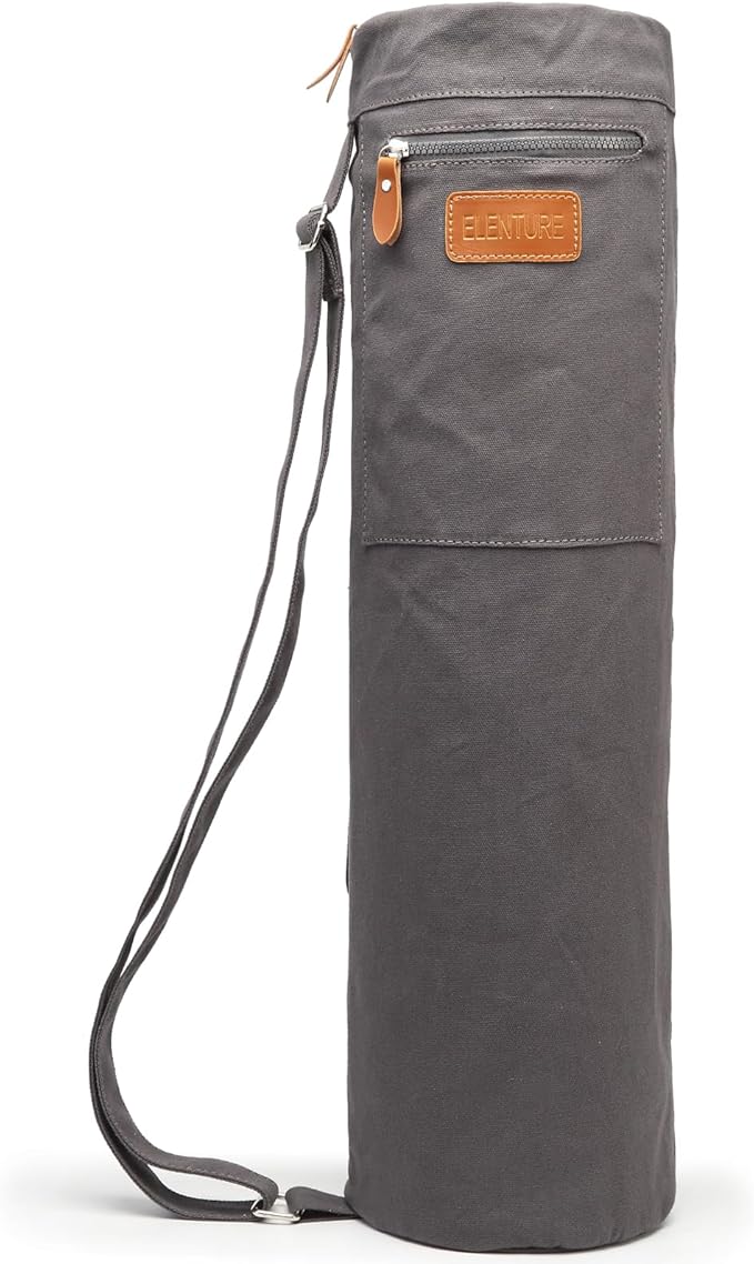 ELENTURE Canvas Yoga Mat Bag with Adjustable Strap & Pockets, Full-Zip Travel Gym Tote for Women & Men, Fits 1/4" & 1/3" Thick Mats, Lightweight Carrier for Yoga, Workout, Outdoor Use