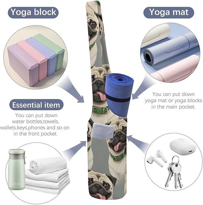 Aiyoolee Yoga Mat Bags, Large Tote Yoga Mat Carrier Holder with Water Bottle Pocket, Adjustable Shoulder Strap Storage Bag