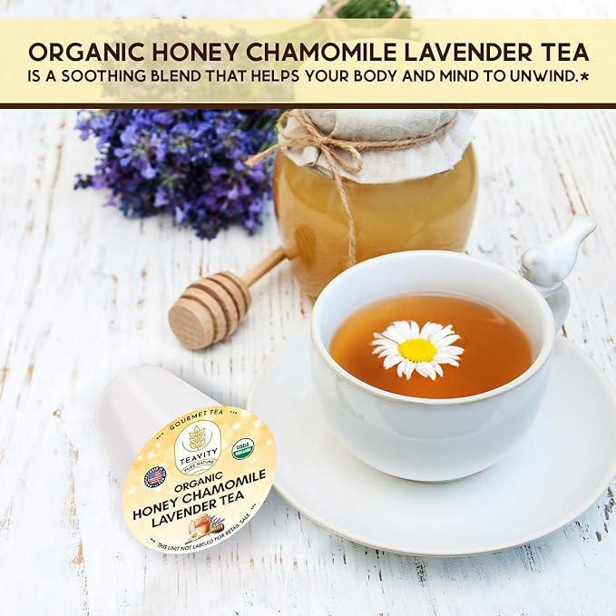 Organic Chamomile and Lavender Tea Pods for Keurig - Decaffeinated Tea for Keurig K Cups - Honey Chamomile Lavender by Teavity (24 Tea Pods)