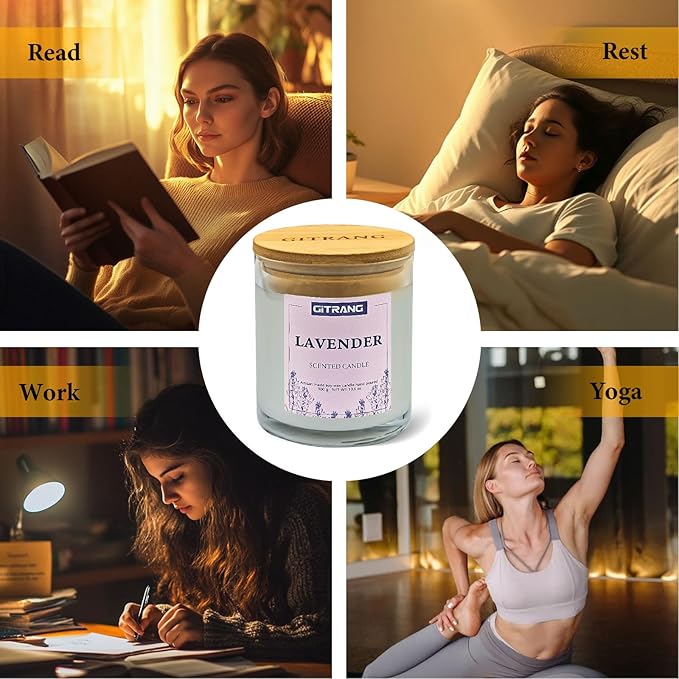 Lavender Scented Candle, 10.6 oz Soy Wax Candles for Home Aromatherapy, Relaxation Gifts for Women, Long Lasting Time (80-90 Hrs) for Bedroom Yoga Garden Patio Birthday Party,Set of 1