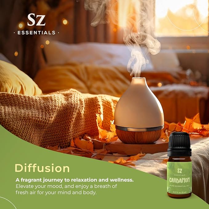 – Cardamom Essential Oil – 100% Pure & Undiluted – Therapeutic Grade, Steam Distilled, Elettaria Cardamomum – Exotic Sweet & Spicy Aroma for Uplifting Aromatherapy – 0.17 oz (5 mL)