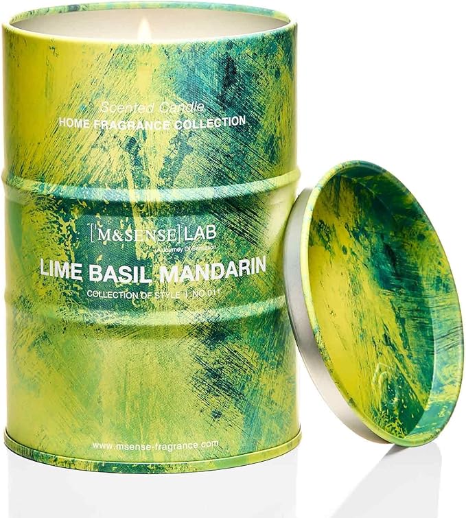M&SENSE Lime Basil Mandarin Scented Candles Natural Non Toxic, Aromatherapy Candle for Stress Relief Meditation Relaxing, Housewarming Gifts for Women Men, 11.3oz 70 Hour Long Burning