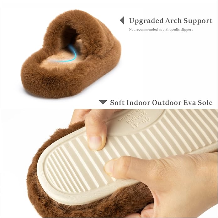 Chantomoo Women's Blue Memory Foam Faux Fur Lined Open Toe Slippers for Women - US 12