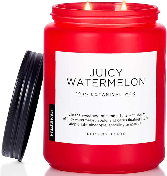 M&SENSE Juicy Watermelon Scented Candle, 19.4oz 110 Hours Clean Non Toxic Natural Soy Wax Long Lasting Candle for Women Men, 2 Wick Fruit Scent Home Fragrance Home Decor for Housewarming Gifts