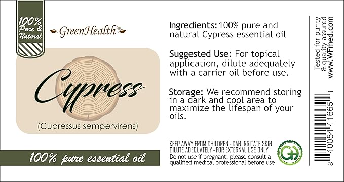 Cypress Essential Oil – 8 fl oz (237 ml) Aluminum Bottle w/Plug Cap – 100% Pure Essential Oil – GreenHealth