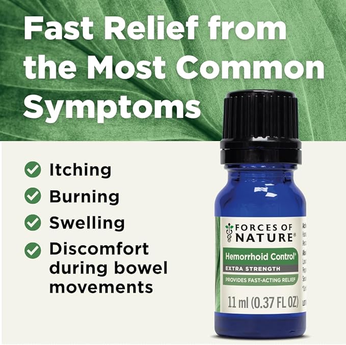 Forces of Nature Hemorrhoid Treatment, Extra Strength 0.37 Fl Oz, Organic Homeopathic Medicine & Essential Oils, Hemorrhoid Relief for Pain, Itching, Swelling, Soreness & Discomfort