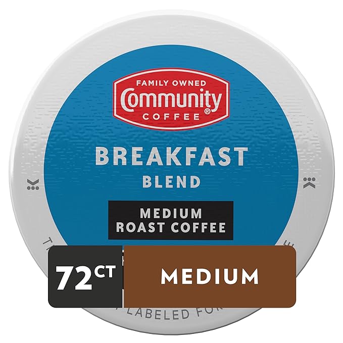 Community Coffee Breakfast Blend 72 Count Coffee Pods, Medium Roast, Compatible with Keurig 2.0 K-Cup Brewers, 12 Count (Pack of 6)