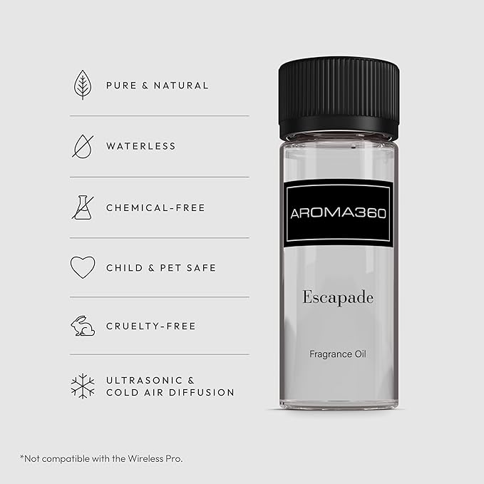 Aroma360 - Escapade Fragrance Oil Scent - Luxury Aromatherapy Scent Diffuser Oil - Hints of Lemon, Ocean, Bergamot, & Fragrant Jasmine - for Essential Oil Diffusers - for Home & Office - 50ML