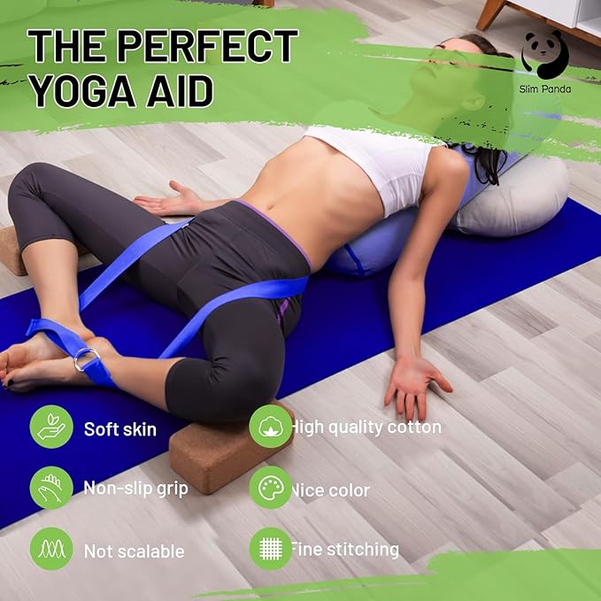 Slim Panda Yoga Strap for Stretching,Cotton Yoga Strap with Adjustable D-Ring Buckle,Non-Elastic Yoga Belt for Pilates,Gym Workouts,Physical Therapy,Improve Flexibility