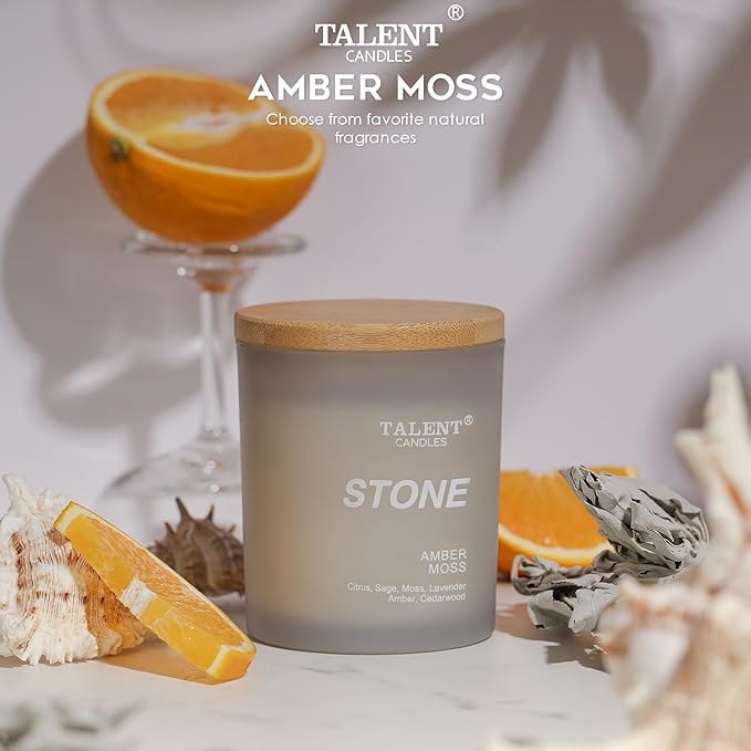 Candles for Home Scented, Natural Soy Wax, Scented Candle Stress Relief and Relaxation, Amber Moss, Medium Jar, Ideal for Home and Bedroom Decor