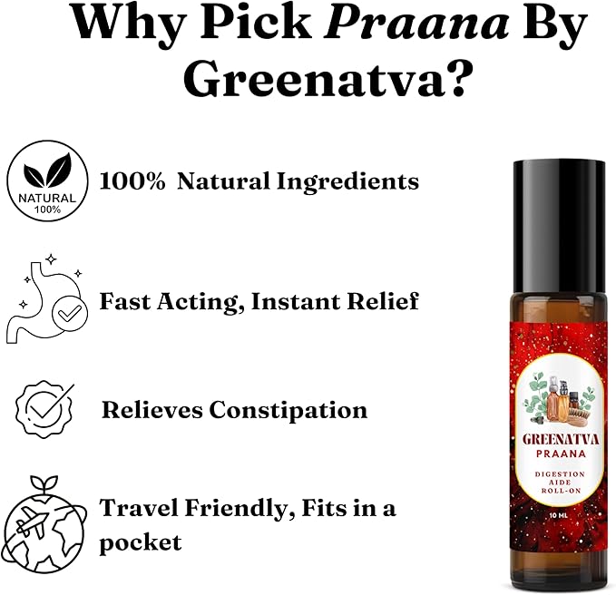 Praana Tummy Roll-On, Helps Ease Discomfort from Bloating, Acidity, Indigestion, Constipation, Blend of Hing, Fennel, Castor Oil (Nabhi Oi) & No Ranitidine, Hing Roll-On