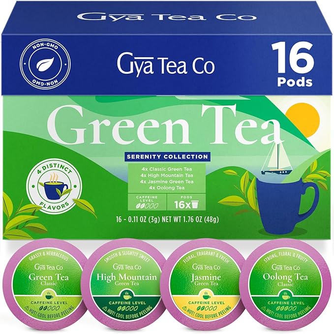 Gya Tea Co Green Tea Pod Collection Gift Set (16 Count) - Different Flavors Assorted Variety Pack