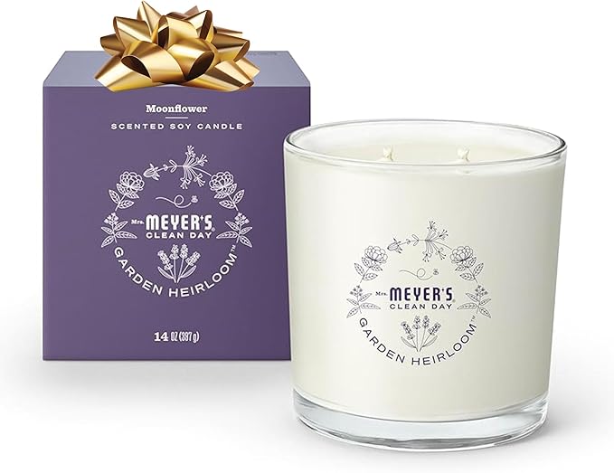 MRS. MEYER'S Clean Day Garden Heirloom Scented Soy Candle, Large, Moonflower Scent, 14 Ounce Candle