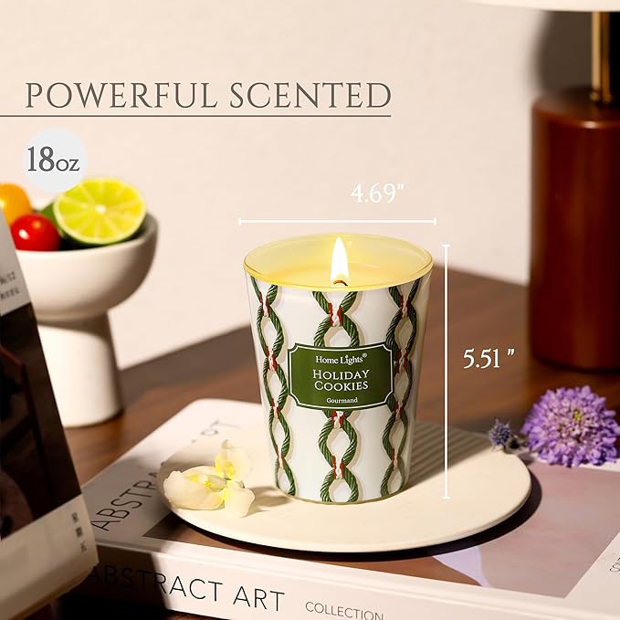 HomeLights 1-Wick Candles for Home Scented - 6.7oz Soy Wax Blend Candle Long-Lasting Fragrance, Rustic Modern Home Decor and Housewarming Gifts, Holiday Cookies