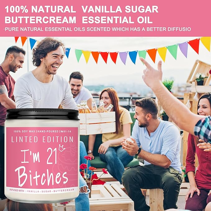 21th Birthday Gifts for Women, Perfect Birthday Present, Funny Presents for Mom, Friends, Wife, Sister, 7oz Vanilla Cream-Scented Candle