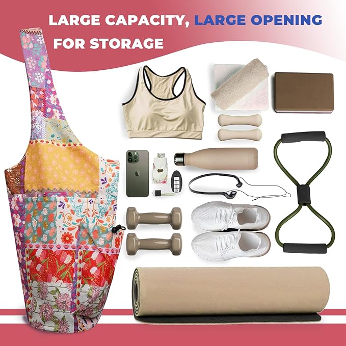 saniwu Yoga Mat Bag Carrier for Women Workout Large Waterproof with Zipper Pocket, Keychain and Wide Shoulder Straps