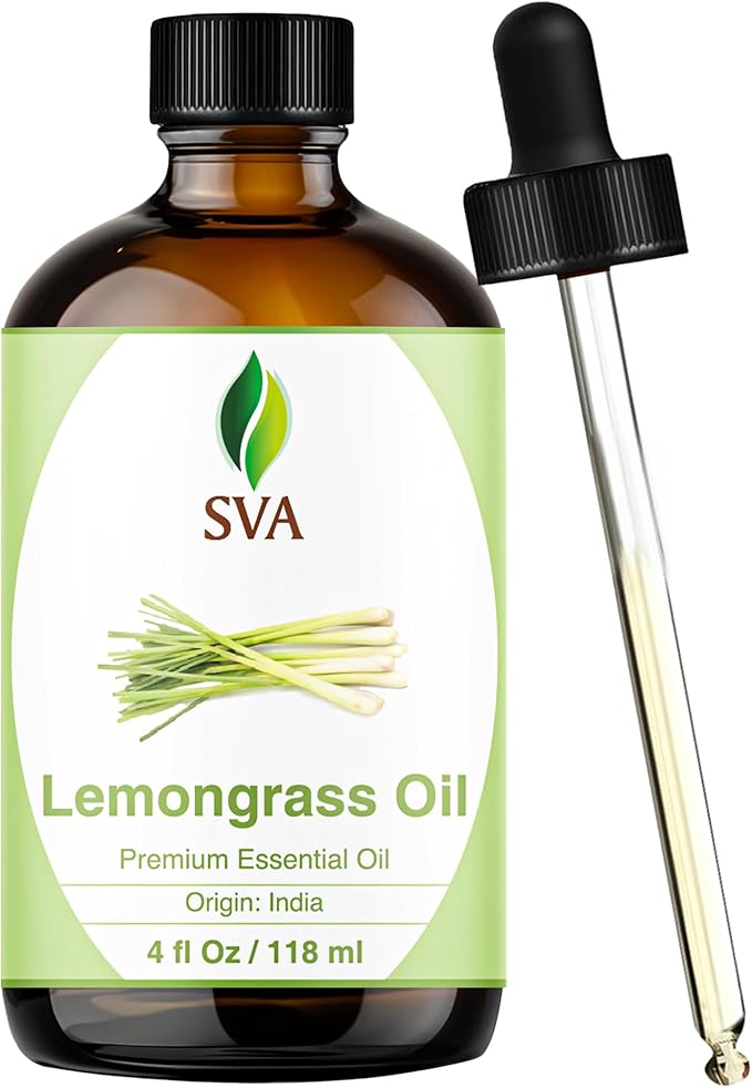 SVA Lemongrass Essential Oil – 4 Fl Oz – 100% Natural Lemongrass Oil - for Diffuser, Hair Care, Face, Skin Care, Aromatherapy, Scalp and Body Massage, Soap and Candle Making - with Dropper