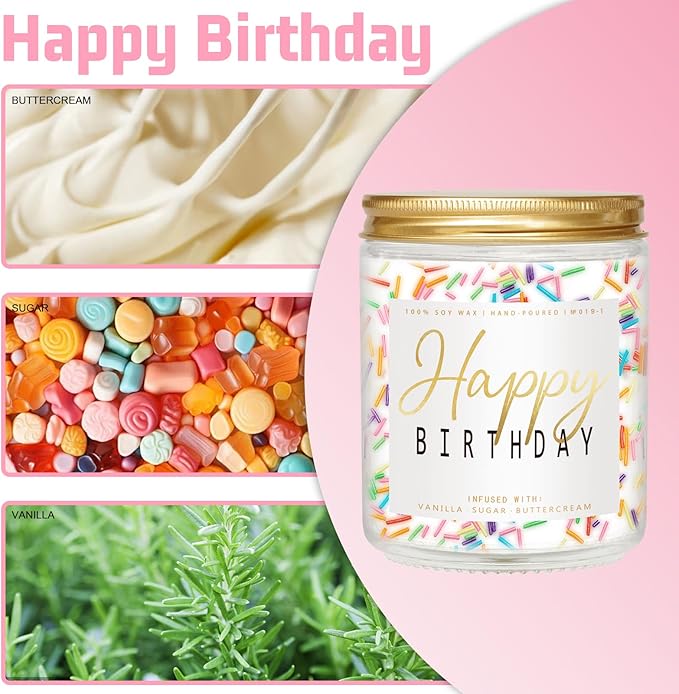 Happy Birthday Candle - Vanilla Cream Birthday Candle, Unique Birthday Gifts for Women - 7oz Scented Candle with Sprinkles, Birthday Gifts for Men/Best Friend