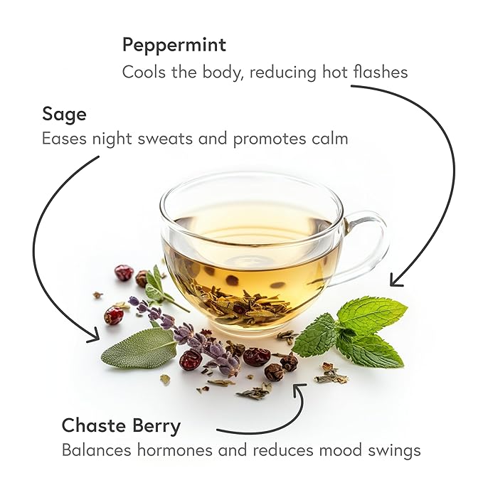 Fabula Menopause Herbal Tea – Organic Herbal Blend for Menopause Support, with Peppermint, Lemon Balm & Black Cohosh – Caffeine-Free, Stress Relief, 20 Biodegradable Sachets