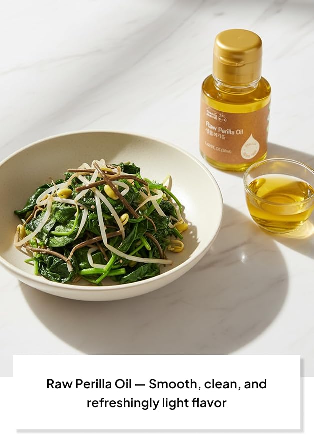 Korean Food Perilla Oil Mini Set (2 × 1.69 fl oz / 50 ml), Raw & Nutty Cold-Pressed Perilla Oils from 100% Korean Perilla Seeds, 냉온압착 들기름