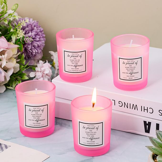 MTLEE 16 Pack Scented Candles Gifts Set Aromatherapy Soy Wax Candles Bulk Scented for Bridesmaid Birthday Valentine Mother's Day Bath Yoga Family Gatherings Festive(Inspirational,Pink)