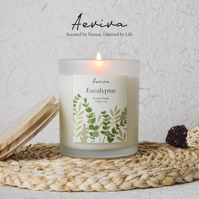 Eucalyptus Scented Candle, 11oz 60 Hour Burn, Natural Soy Wax with Thick Cotton Wick, Highly Scented Aromatherapy Candle for Stress Relief & Meditation, Gifts for Women & Men