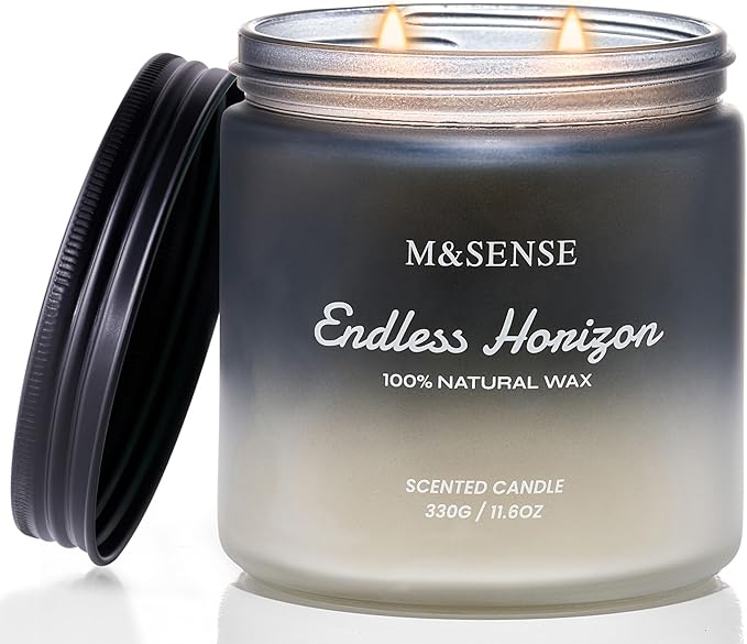 M&SENSE Cedar Ginger Men Scented Candles, 11.6oz 2 Wick All Natural Soy Wax Clean Non Toxic Gift for Men, Masculine Black Highly Scented Candle Home Fragrance Holiday Gift for Him