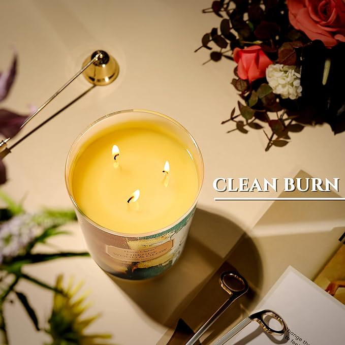 HomeLights Scented Candles | Large Jar 34 Oz Natural Soy Candle | 130 hrs Long-Lasting with 3 Wicks | Industrial Chic Home Decor | Gifts for Mom & Women, Fireside Wood & Glow