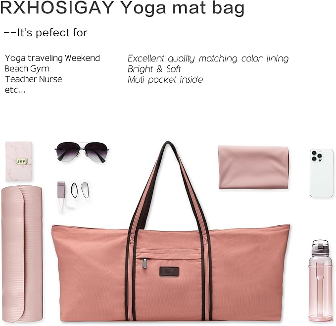 RXHOSIGAY with Multi-Functional Storage Pockets Full-Zip Extra Large Yoga Mat Tote Bag Sports Gym Pilates Bag