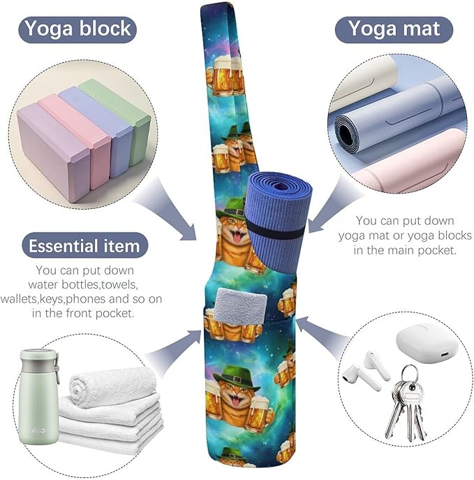 Aiyoolee Fashion Yoga Mat Bag with Large Pocket, Long Tote Yoga Bag Fit Most Mats Accessories