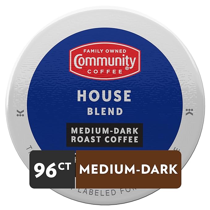 Community Coffee House Blend 96 Count Coffee Pods, Medium Dark Roast, Compatible with Keurig 2.0 K-Cup Brewers, 24 Count (Pack of 4)