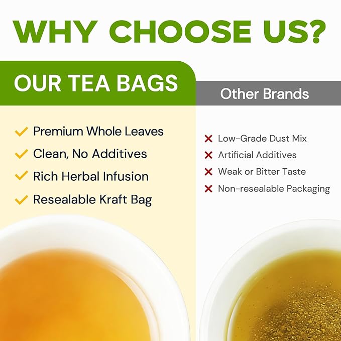 Hiihone Mullein Leaf Tea Bags for Lung Support, 20 Tea Bags, 100% Natural Herbal Tea from Mullein Leaves, Caffeine Free, No Sugar, No Additives